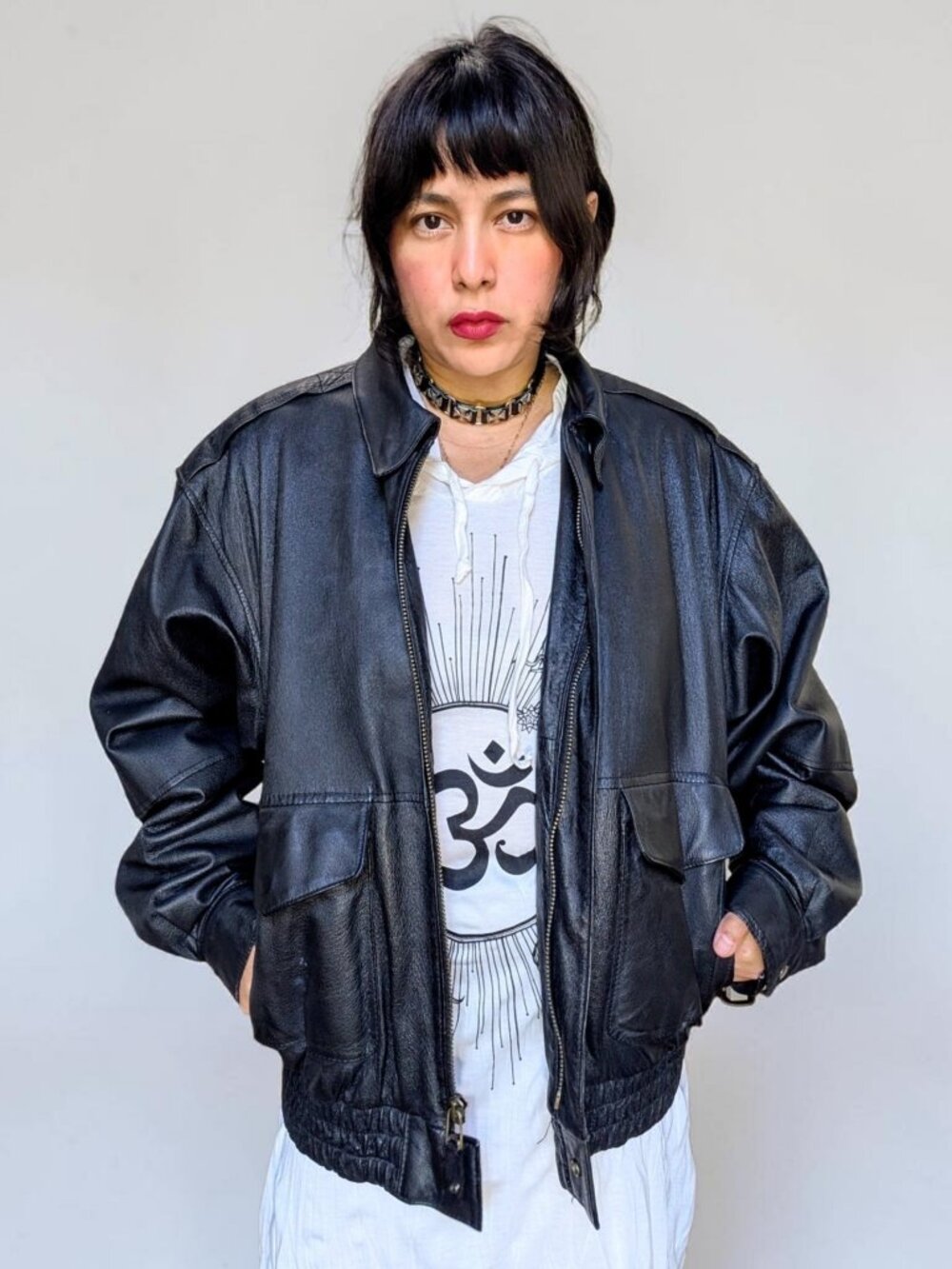 VTG 90s Luciano buttery soft pebbled back minimalist full zip leather jacket L